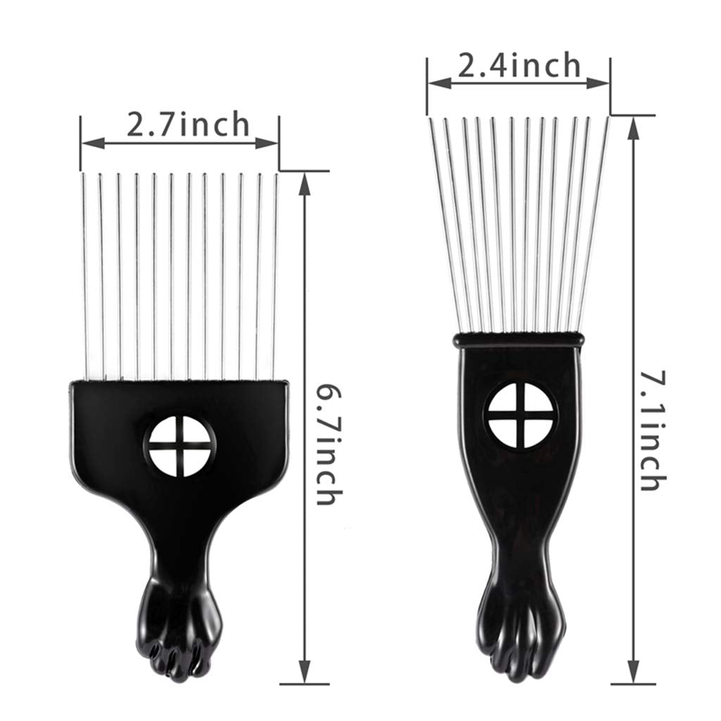 3 Pack Metal Afro Lift Comb - Wide Tooth for Men's and Women's Curly/Textured Hair, Detangling Tool for Wigs, Braids, and Styling