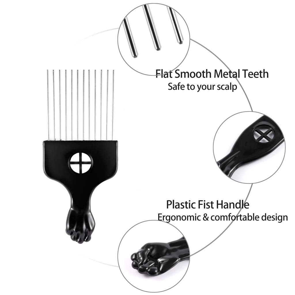 3 Pack Metal Afro Lift Comb - Wide Tooth for Men's and Women's Curly/Textured Hair, Detangling Tool for Wigs, Braids, and Styling