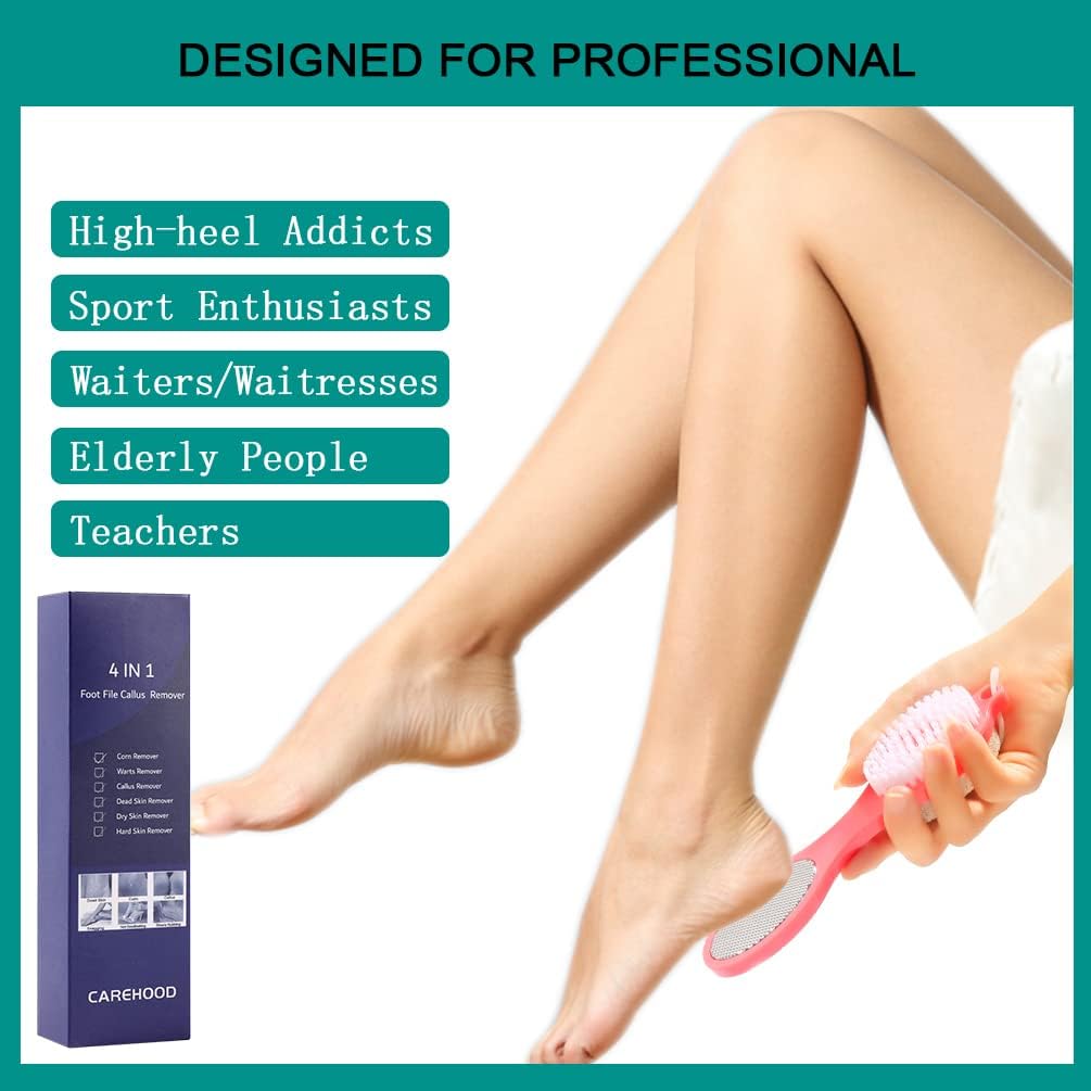 Foot File Callus Remover - Multi Purpose 4 in 1 Feet Pedicure Tools with Foot Scrubber, Pumice Stone, Foot Rasp and Sand Paper for Home Foot Care (Red Pedicure Foot File)