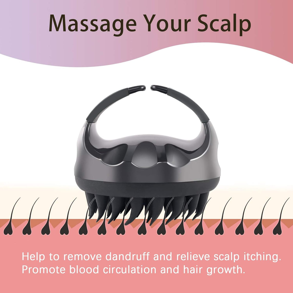 Hair Scalp Massager Shampoo Brush - Shower Scalp Scrubber Brush for Dandruff, Scalp Exfoliator &amp; Hair Growth, Soft Silicone Manual Head Scrubber (Black)