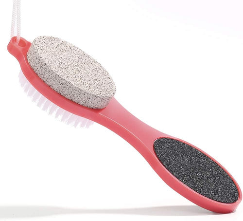 Foot File Callus Remover - Multi Purpose 4 in 1 Feet Pedicure Tools with Foot Scrubber, Pumice Stone, Foot Rasp and Sand Paper for Home Foot Care (Red Pedicure Foot File)