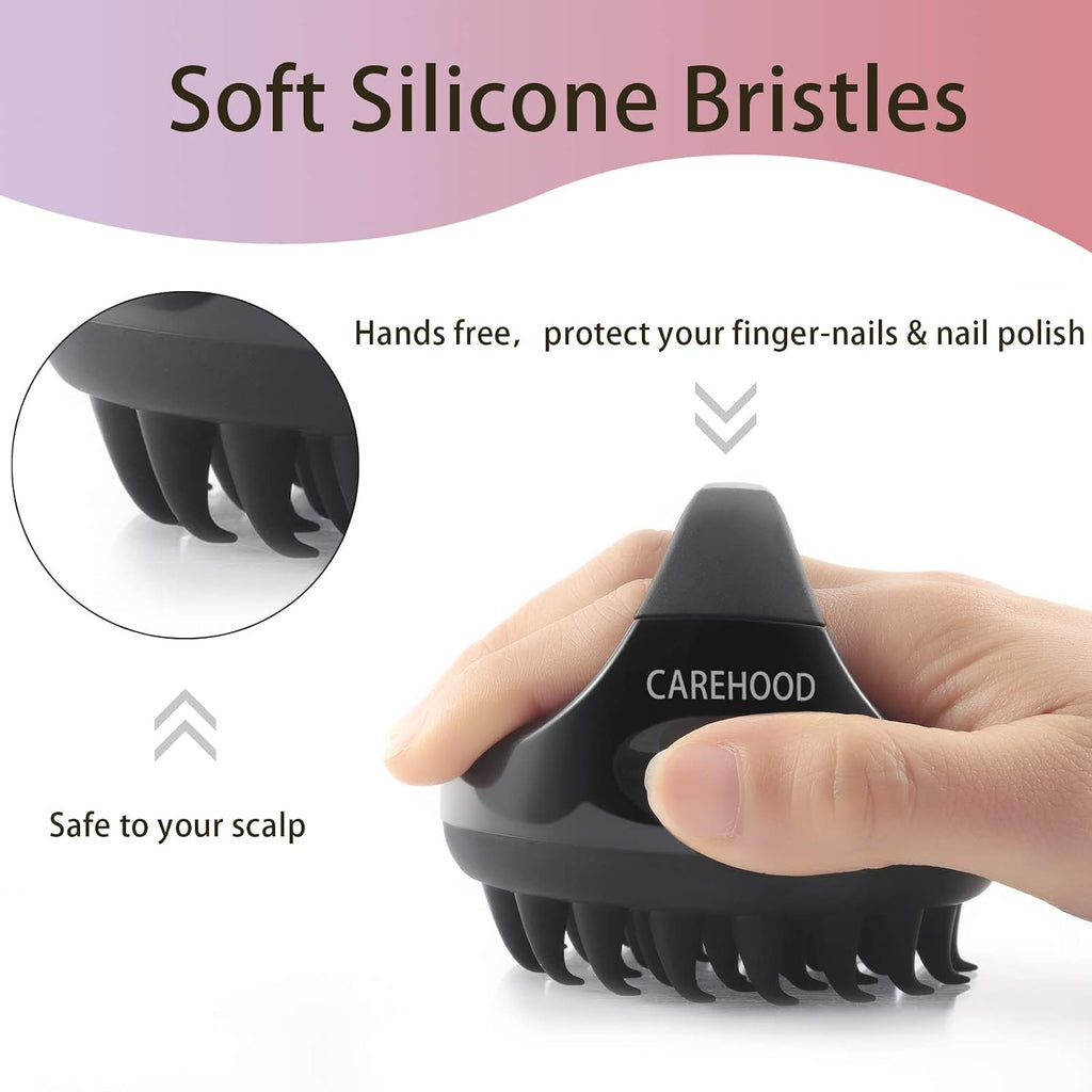 Hair Scalp Massager Shampoo Brush - Shower Scalp Scrubber Brush for Dandruff, Scalp Exfoliator &amp; Hair Growth, Soft Silicone Manual Head Scrubber (Black)