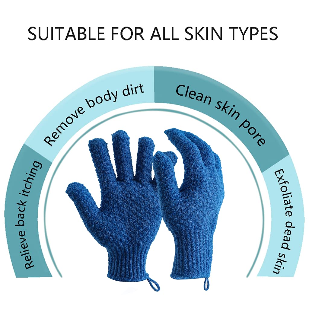Shower Exfoliating Gloves for Bath - Large Heavy Body Exfoliating Glove Scrubber for Scrubbing, Remove Dead Skin, Exfoliator (Navy Blue Exfoliating Gloves)