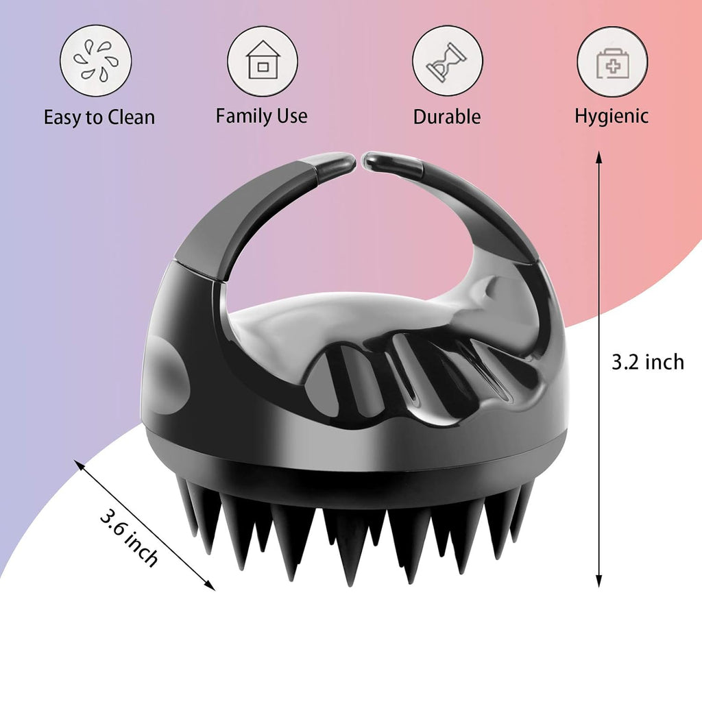 Hair Scalp Massager Shampoo Brush - Shower Scalp Scrubber Brush for Dandruff, Scalp Exfoliator &amp; Hair Growth, Soft Silicone Manual Head Scrubber (Black)