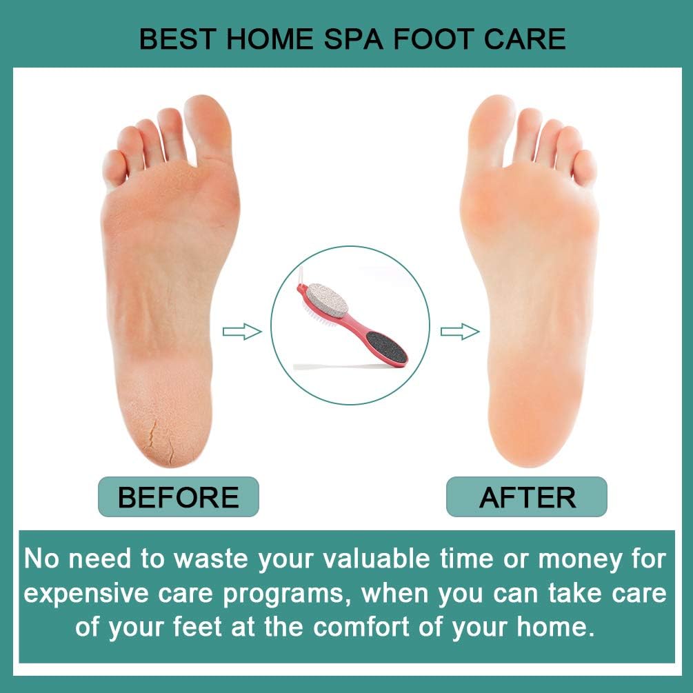 Foot File Callus Remover - Multi Purpose 4 in 1 Feet Pedicure Tools with Foot Scrubber, Pumice Stone, Foot Rasp and Sand Paper for Home Foot Care (Red Pedicure Foot File)