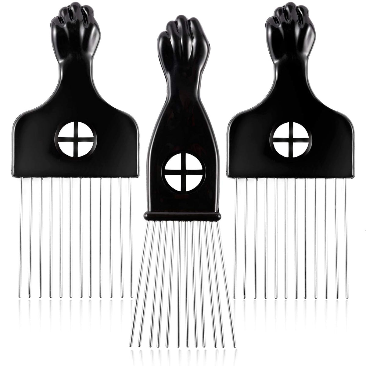 3 Pack Metal Afro Lift Comb - Wide Tooth for Men's and Women's Curly/Textured Hair, Detangling Tool for Wigs, Braids, and Styling