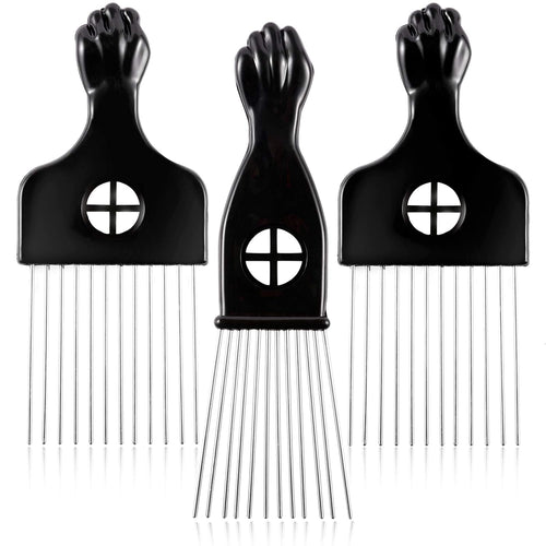 3 Pack Metal Afro Lift Comb - Wide Tooth for Men's and Women's Curly/Textured Hair, Detangling Tool for Wigs, Braids, and Styling