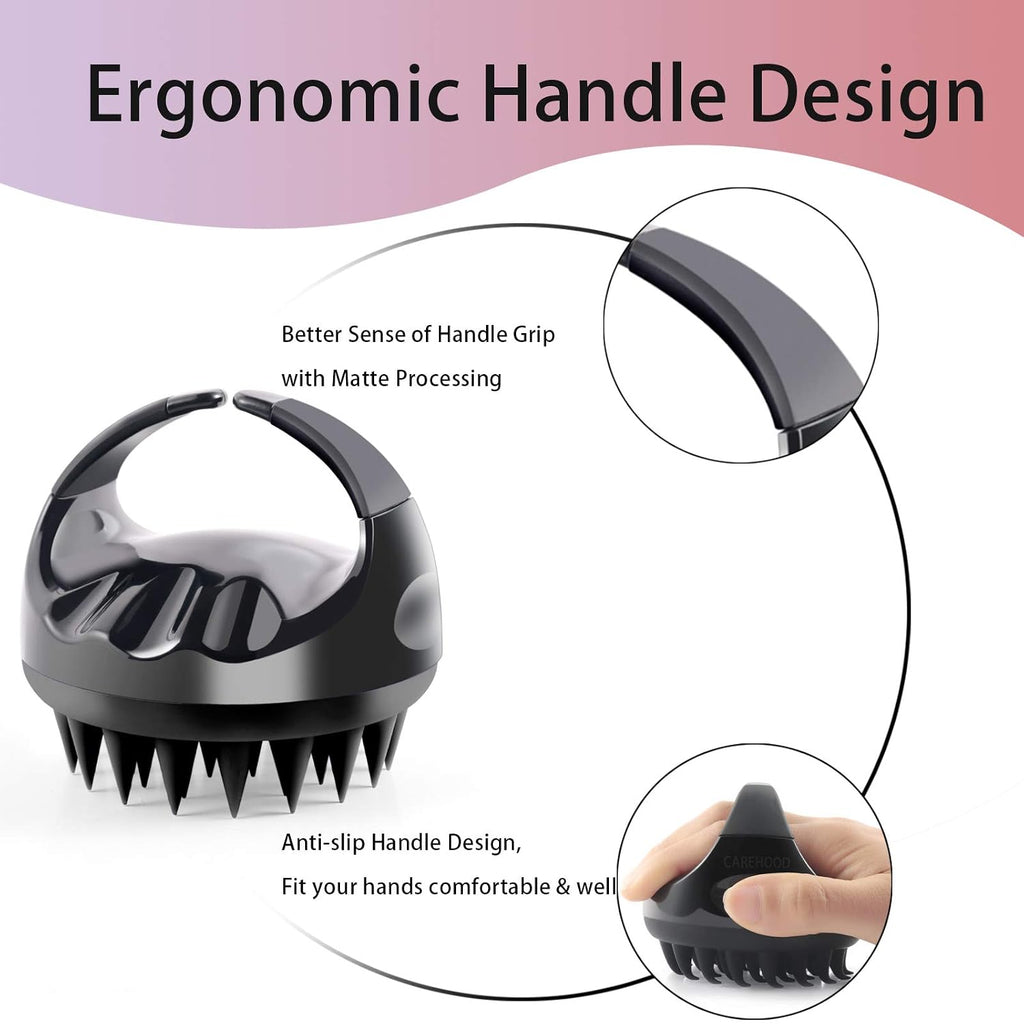 Hair Scalp Massager Shampoo Brush - Shower Scalp Scrubber Brush for Dandruff, Scalp Exfoliator &amp; Hair Growth, Soft Silicone Manual Head Scrubber (Black)