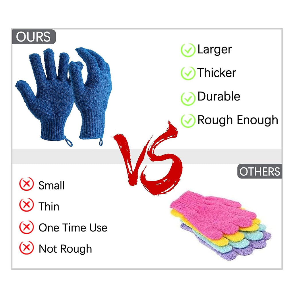 Shower Exfoliating Gloves for Bath - Large Heavy Body Exfoliating Glove Scrubber for Scrubbing, Remove Dead Skin, Exfoliator (Navy Blue Exfoliating Gloves)