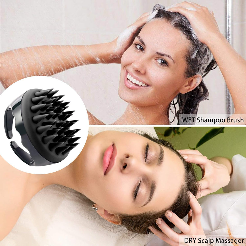 Hair Scalp Massager Shampoo Brush - Shower Scalp Scrubber Brush for Dandruff, Scalp Exfoliator &amp; Hair Growth, Soft Silicone Manual Head Scrubber (Black)