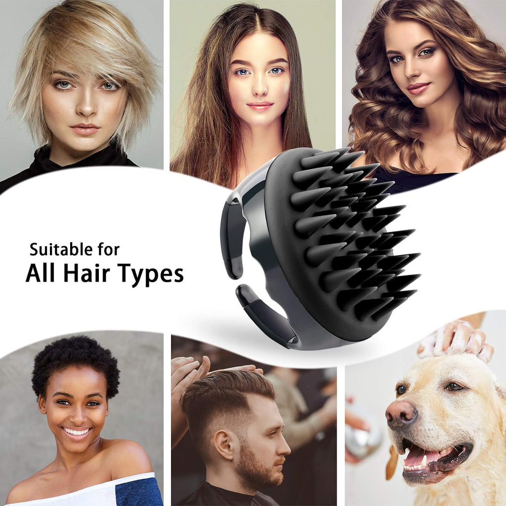 Hair Scalp Massager Shampoo Brush - Shower Scalp Scrubber Brush for Dandruff, Scalp Exfoliator &amp; Hair Growth, Soft Silicone Manual Head Scrubber (Black)